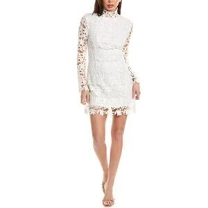 o.p.t White Floral Lace Long Sleeve High Neck Reign Mini Dress Size 2
